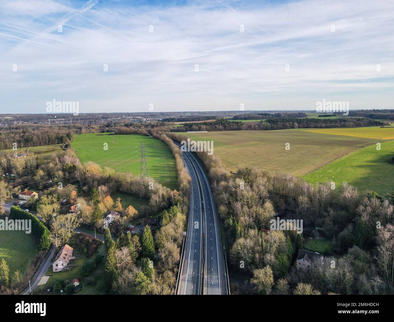 Aerial view of highway in south of Belgium Stock Photo