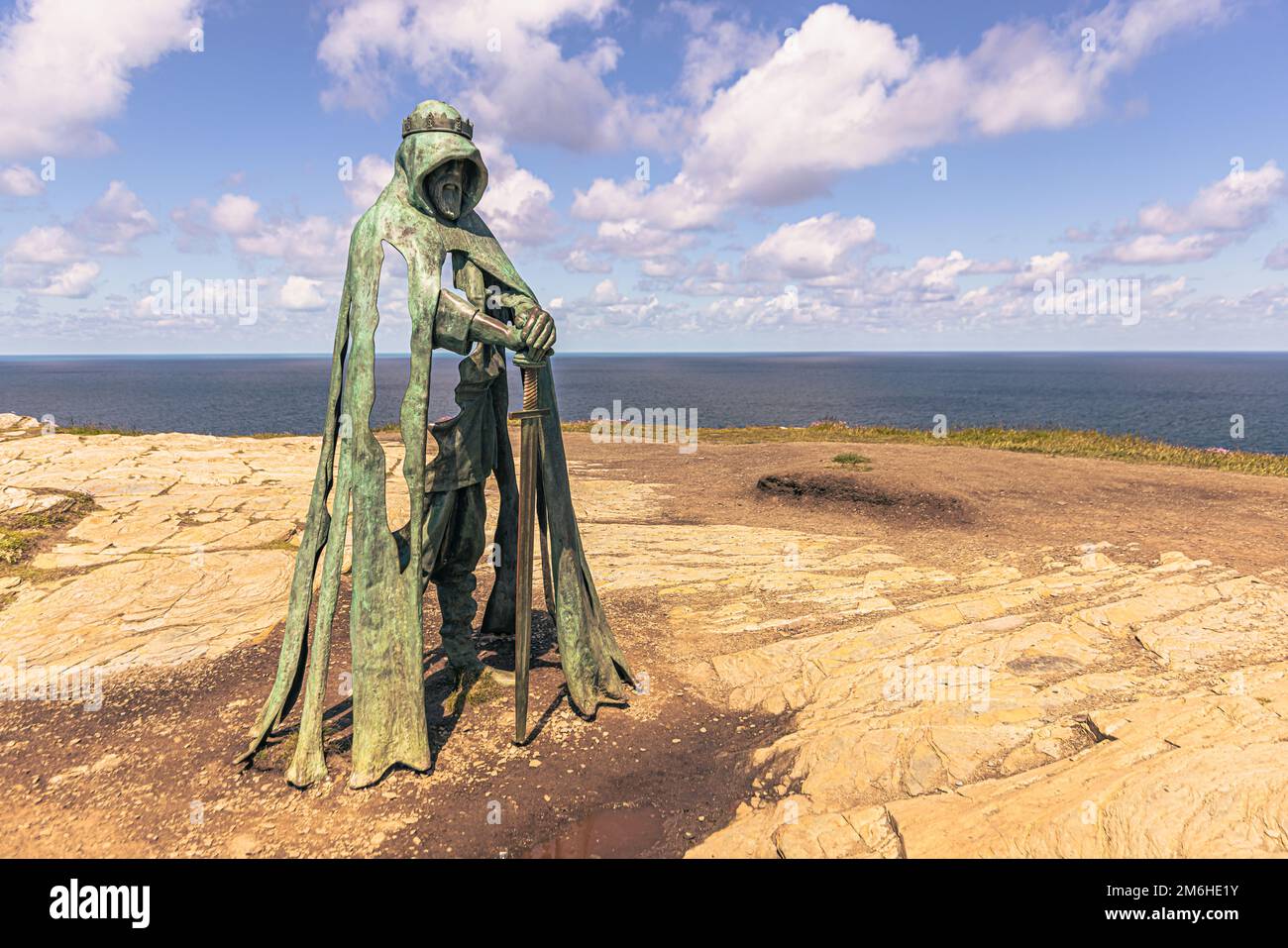 Tintagel May 30 2022 Statue of the legendary King Arthur in the