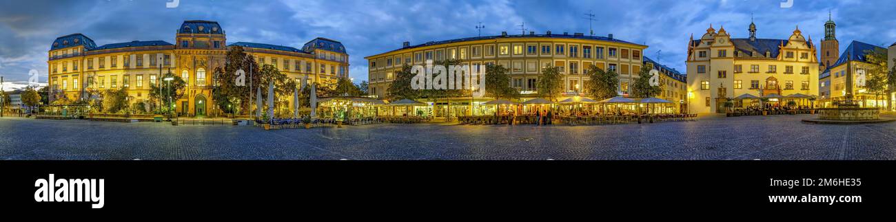 Darmstadt marketplace illuminated Panorama Germany Stock Photo