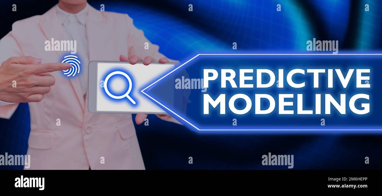 Text caption presenting Predictive Modeling. Conceptual photo maintenance strategy driven by predictive analytics Stock Photo
