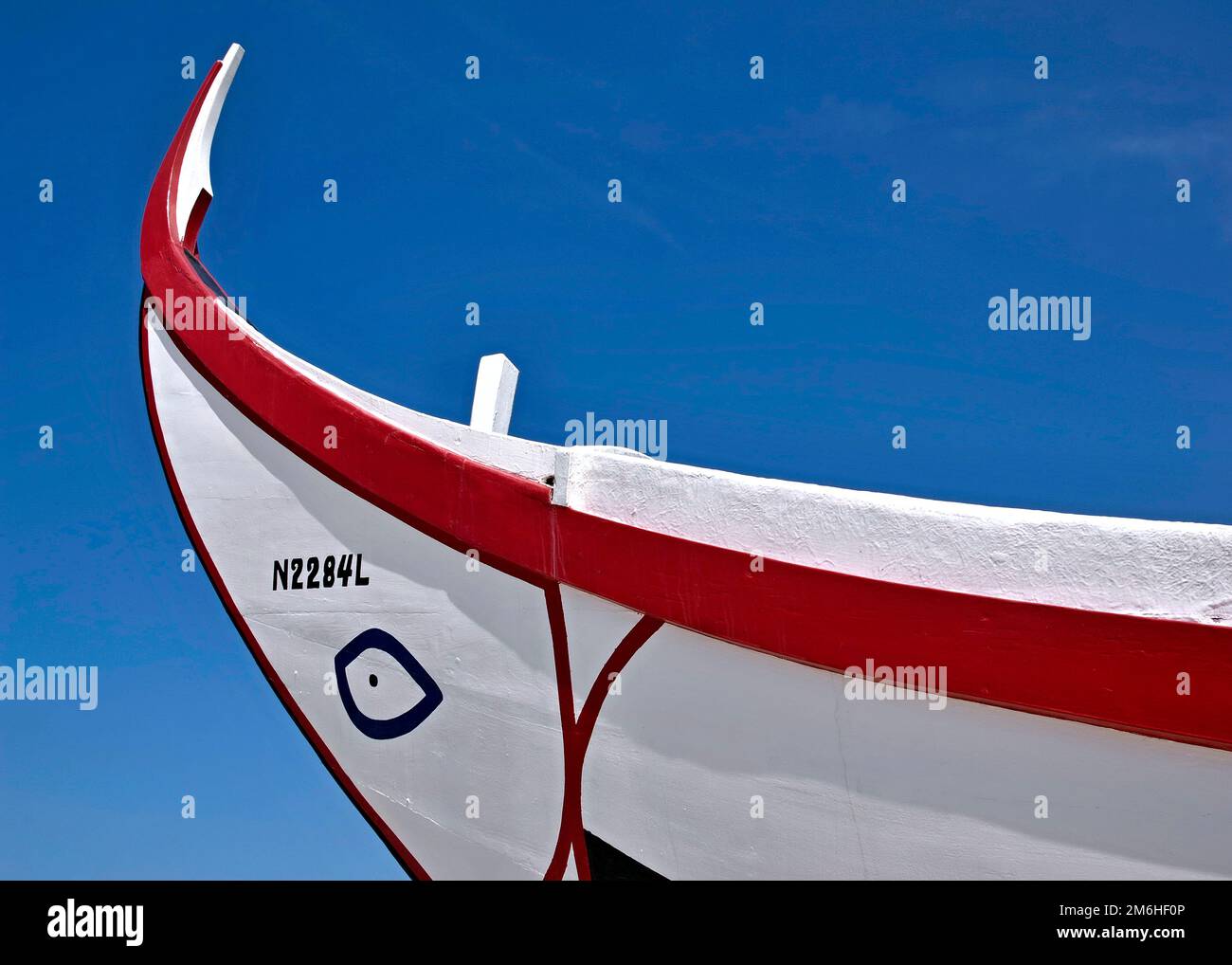 Typical gondola-shaped wooden boat in Aveiro - Portugal Stock Photo