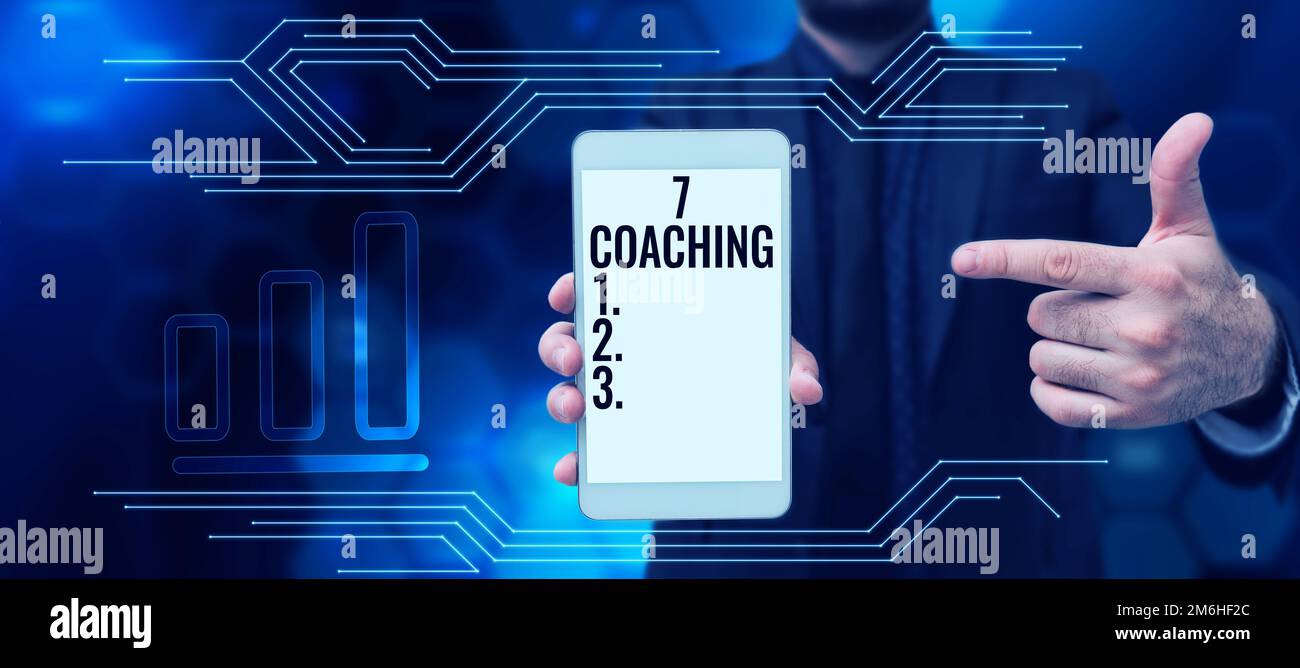 Writing displaying text 7 Coaching. Concept meaning Refers to a number of figures regarding business to be succesful Stock Photo