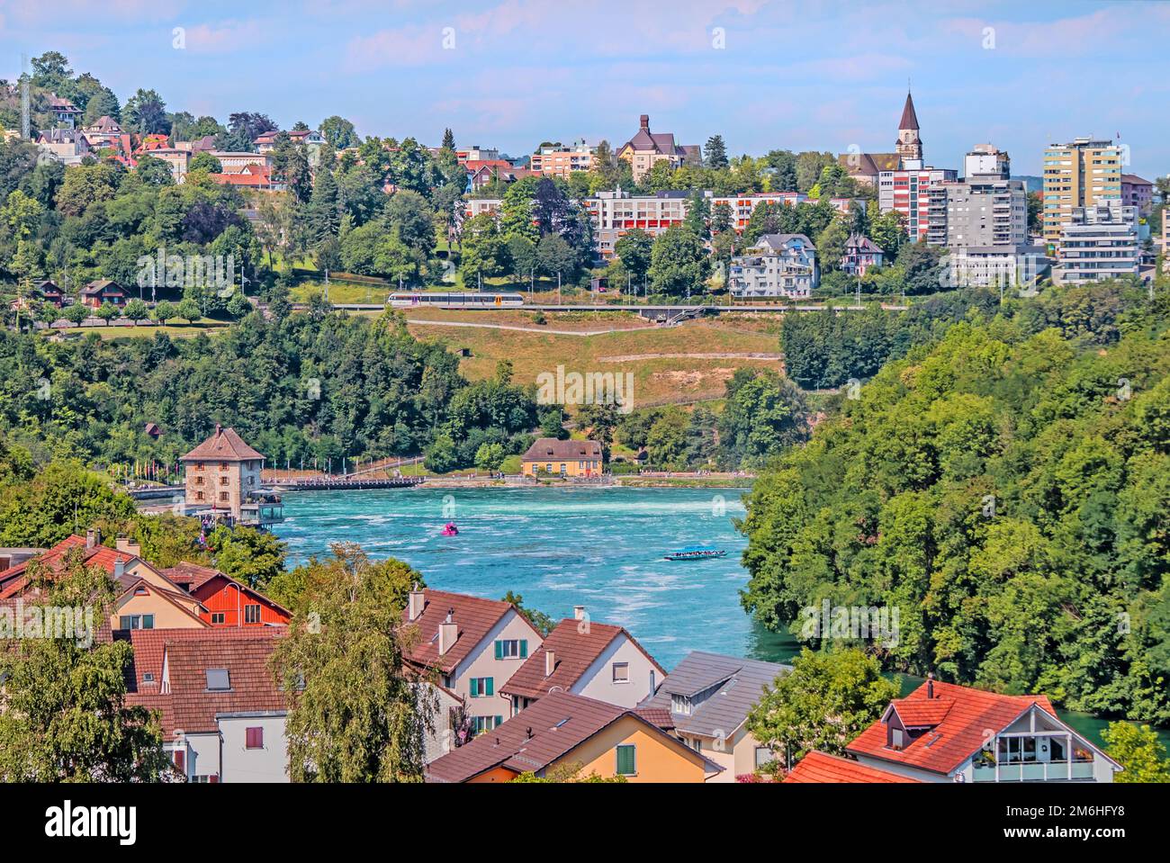 Neuhausen Near Schaffhausen At The Rhine Falls Switzerland Stock Photo neuhausen-near-schaffhausen-at-the-rhine-falls-switzerland-stock-photo