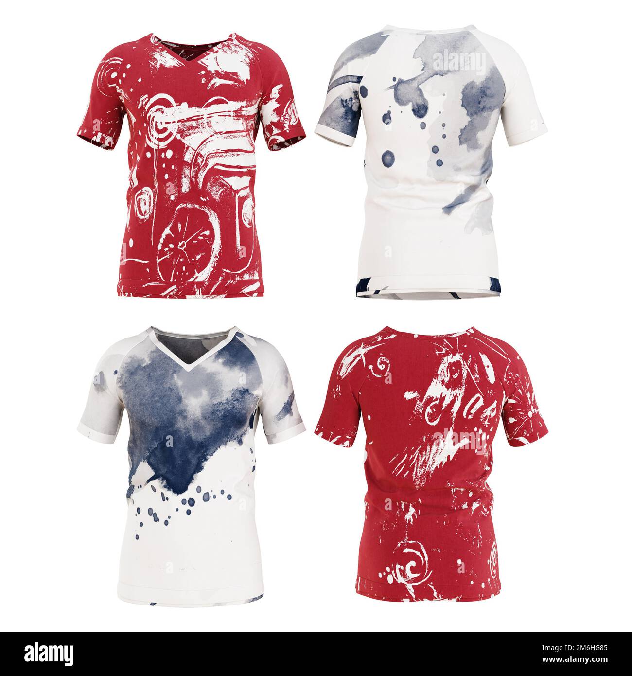 Red and white t-shirt with an abstract pattern on the front and back ...