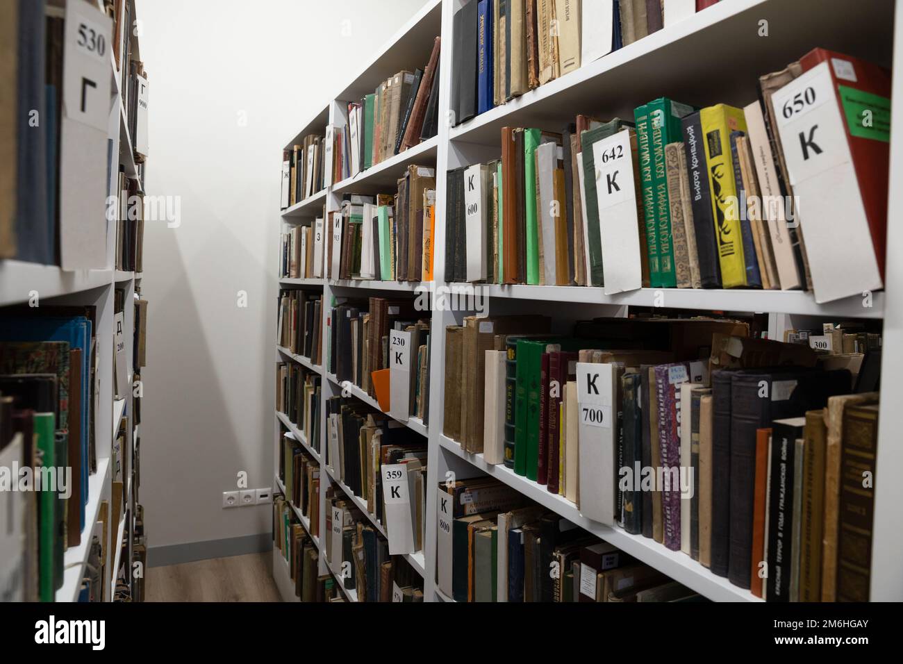 St. Petersburg, Russia - November 23, 2022: Mayakovsky Public Library. Bookcases in the reading room Stock Photo