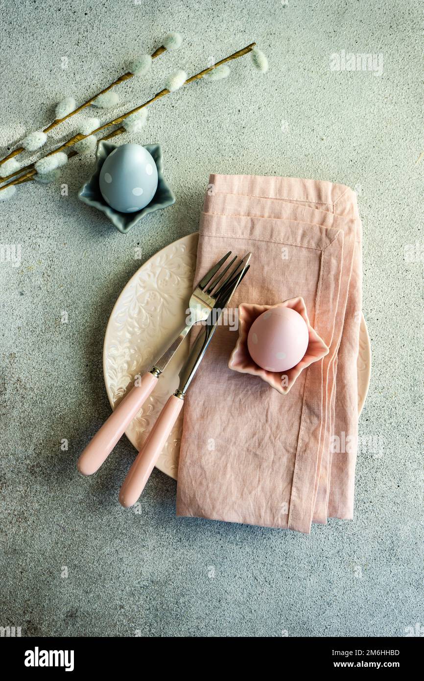 Festive Easter place setting decorated with eggs Stock Photo