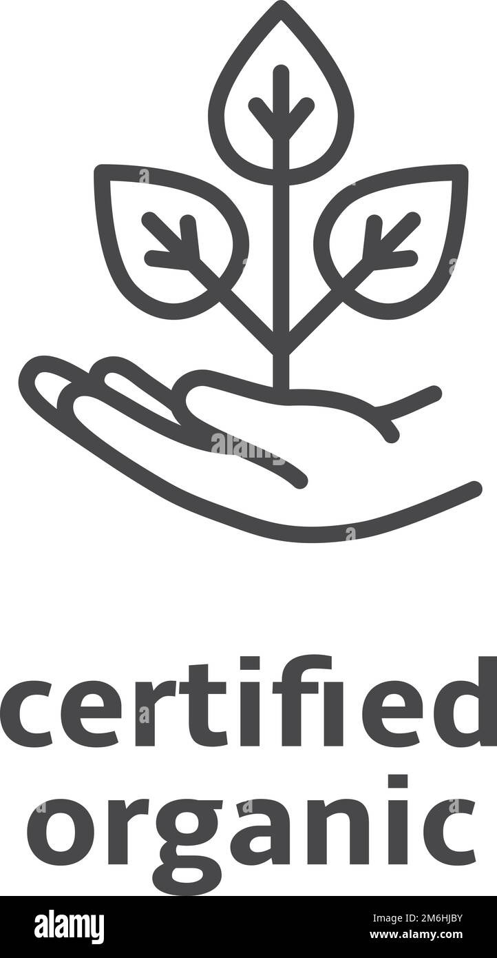 Certified organic label. Natural product linear icon Stock Vector Image