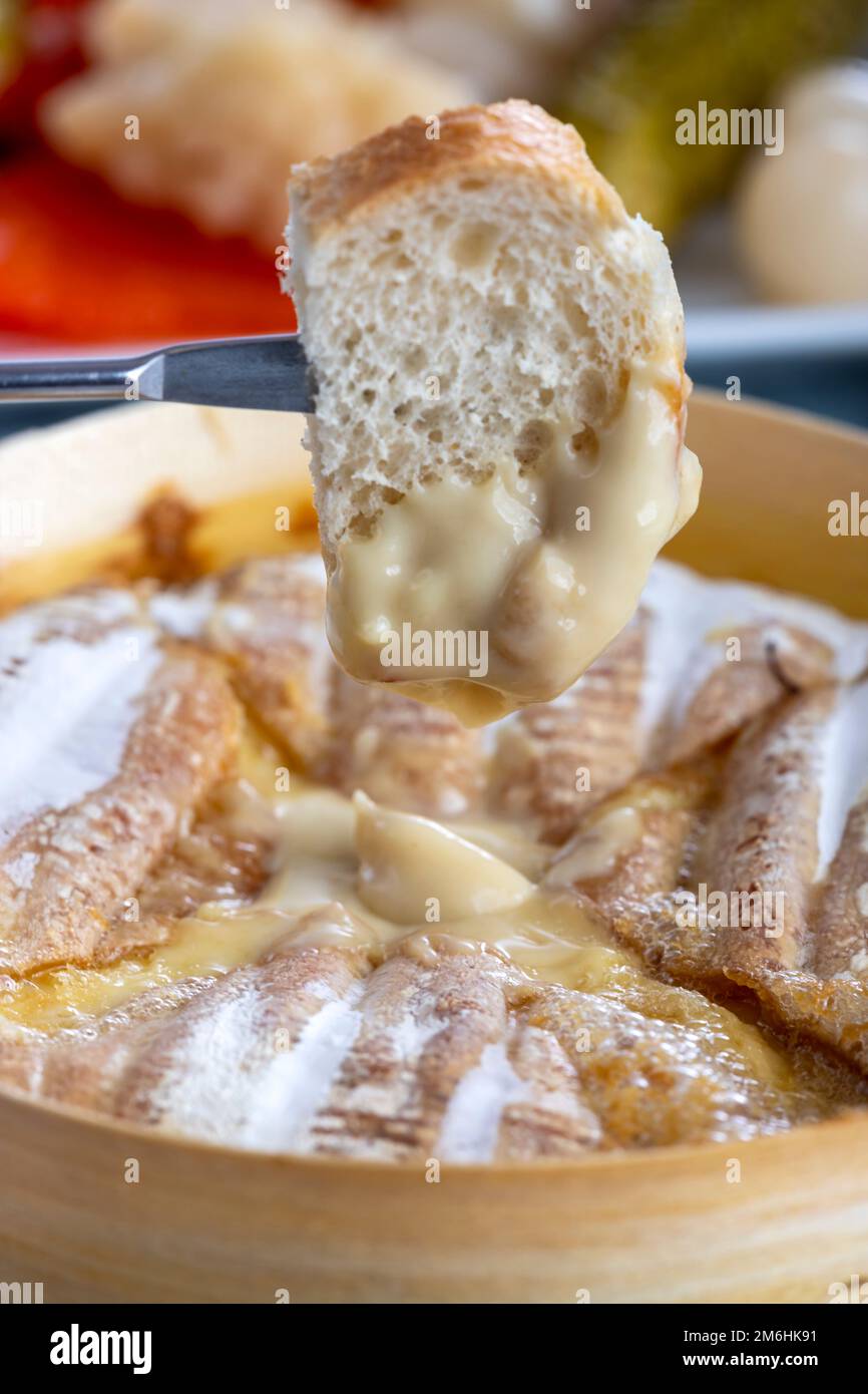 Swiss cheese fondue with bread Stock Photo Alamy