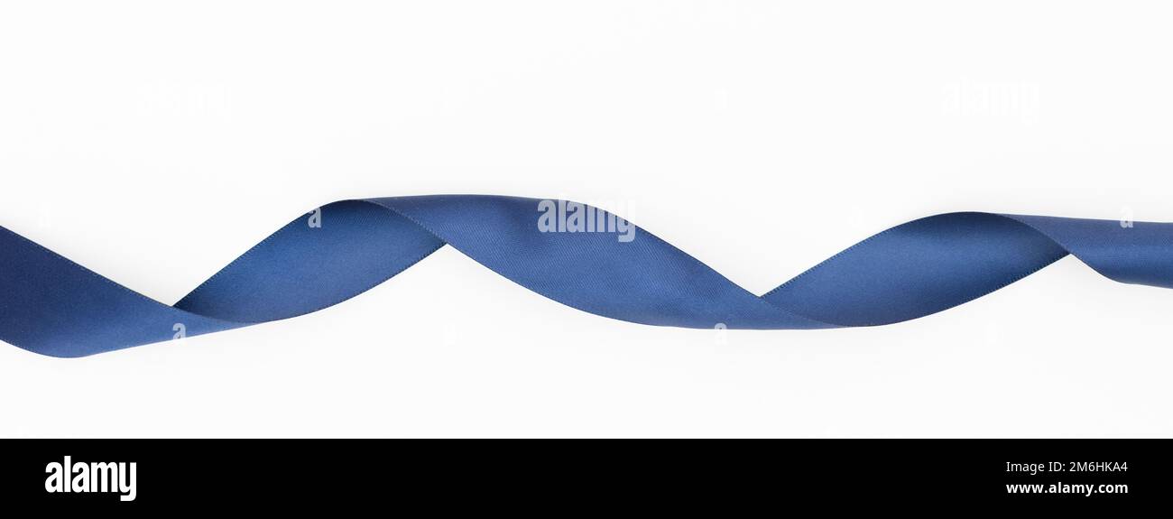 Blue gift wrap satin ribbon, isolated on white background. Background ...