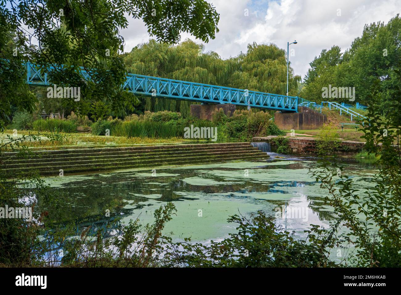 Bridge and weir over the river Stour at Blandford Forum, Dorset, England, Uk Stock Photo