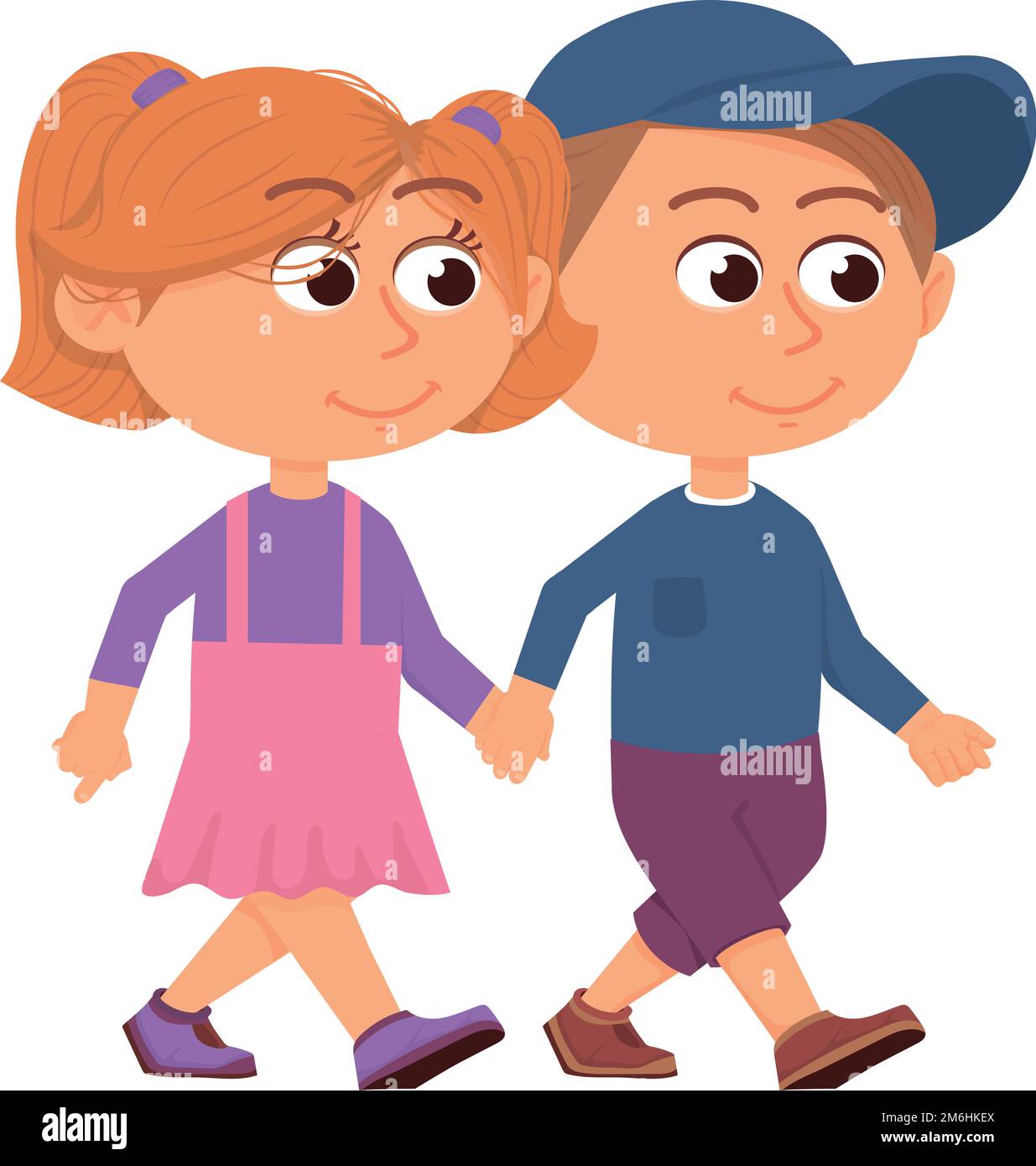 Kids hold hands and walking. Cartoon boy and girl Stock Vector Image ...