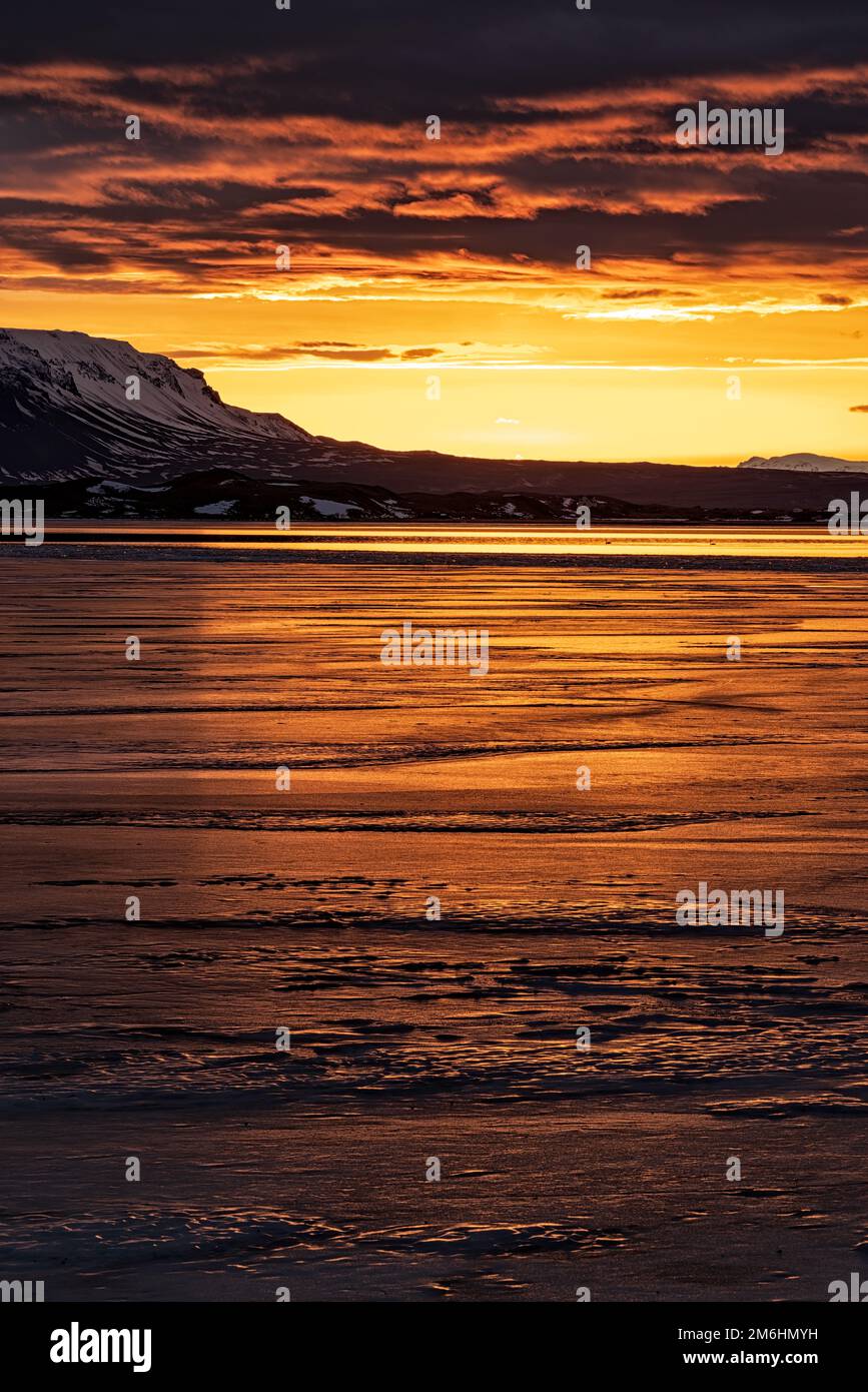 Myvatn lake at sunrise, Iceland Stock Photo