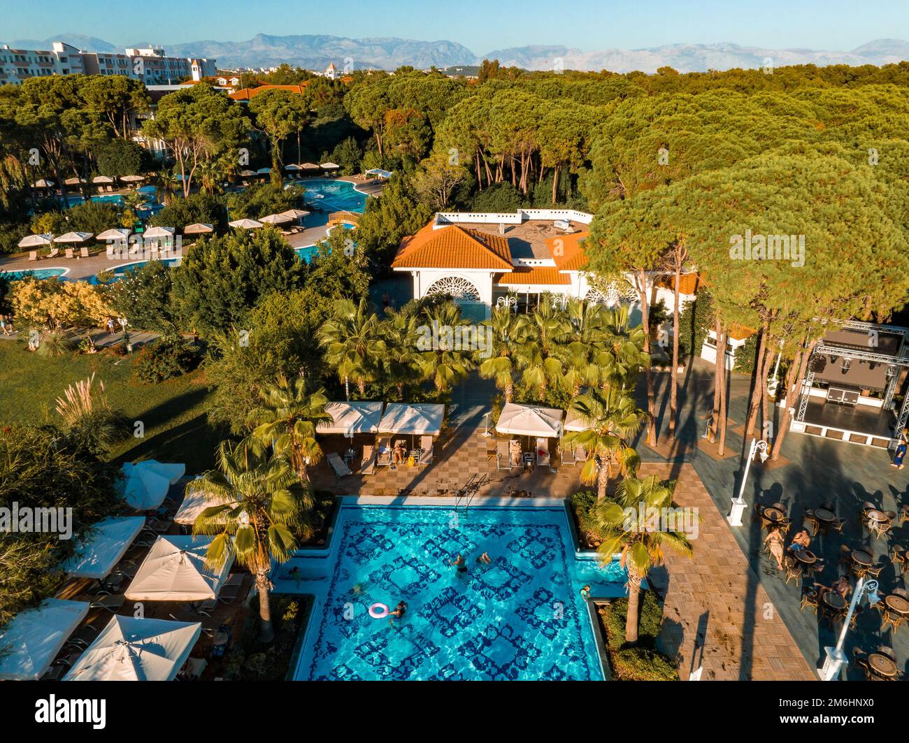 Aerial view of the outdoor swimming pool in a luxury hotel Stock Photo ...