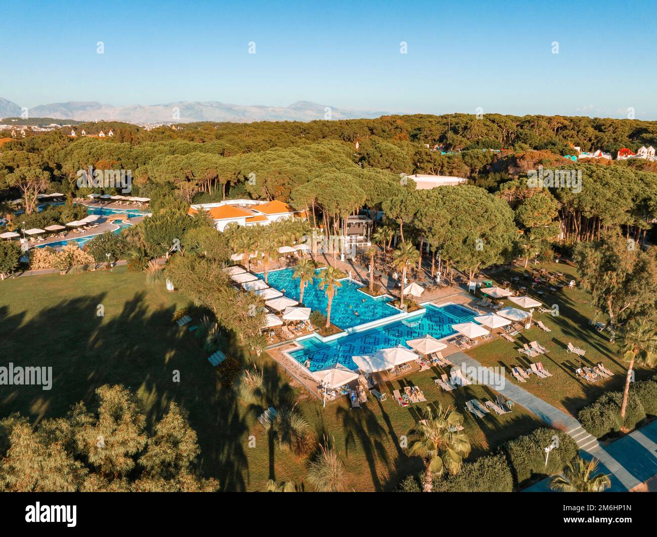 Aerial view of the outdoor swimming pool in a luxury hotel Stock Photo ...