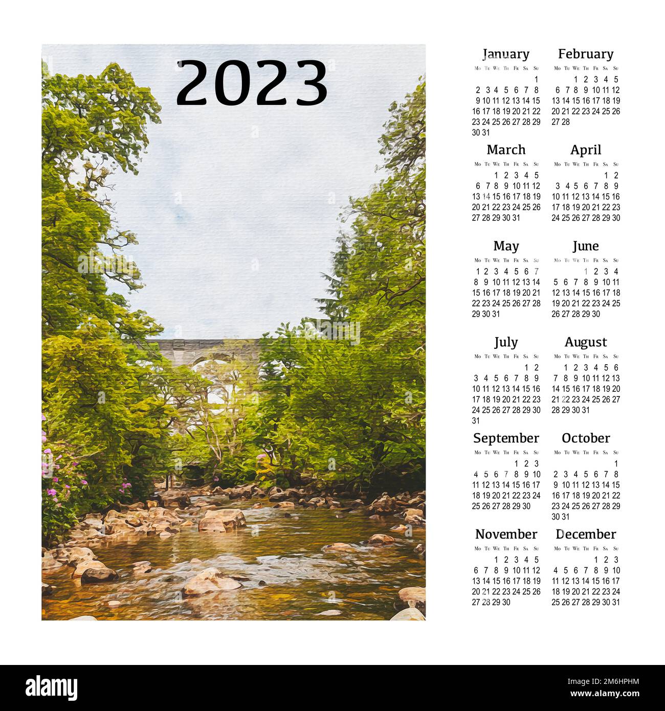 Calendar for 2023 on a white background for printing. Scotland, Great Britain. Stock Photo