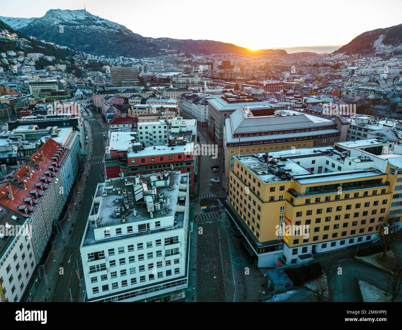 Traditional Scandinavian Architecture. Old Town of Bergen at Sunrise ...
