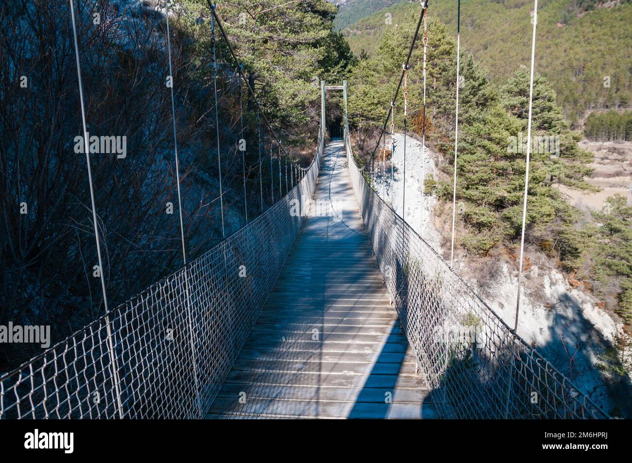suspension bridge, walkway, on a trekking route, Bagà, Catalonia, Spain Stock Photo
