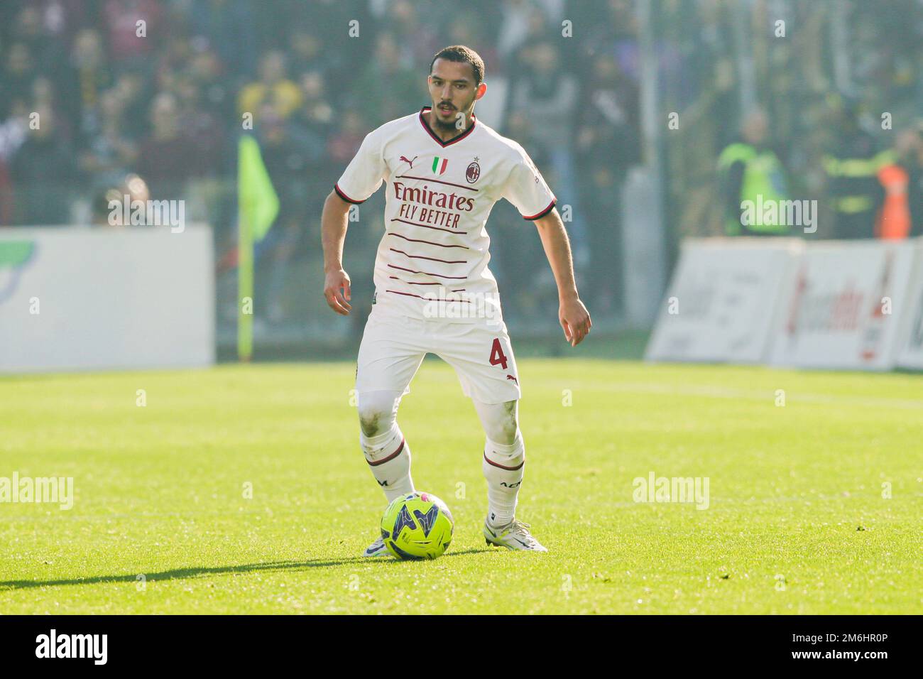 Milan's Algerian midfielder Ismael Bennacer controls the ball during the Serie A football match between Salernitana and  Milan  at the Arechi Stadium in Salerno, southern Italy, on January 4, 2023. Stock Photo