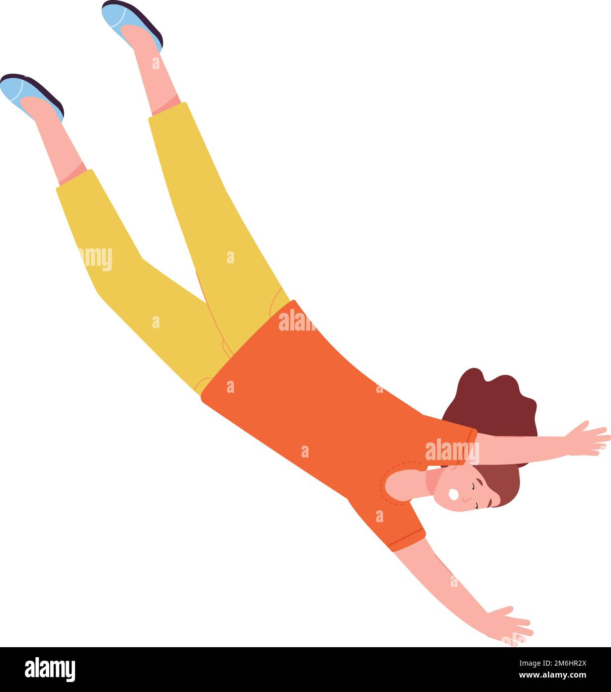 Scared woman falling down. Failure icon. Danger risk isolated on white
