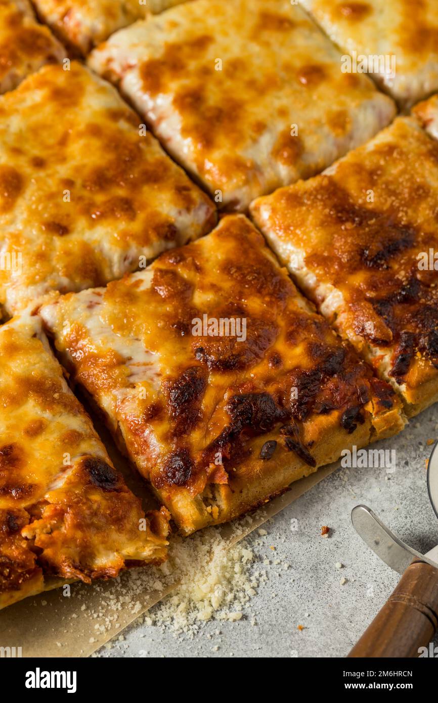 Homemade Grandma Cheese Pizza Pie with Tomato Sauce Stock Photo Alamy