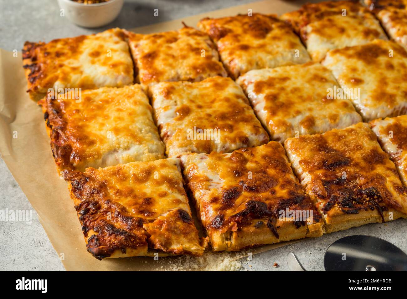 Homemade Grandma Cheese Pizza Pie with Tomato Sauce Stock Photo Alamy