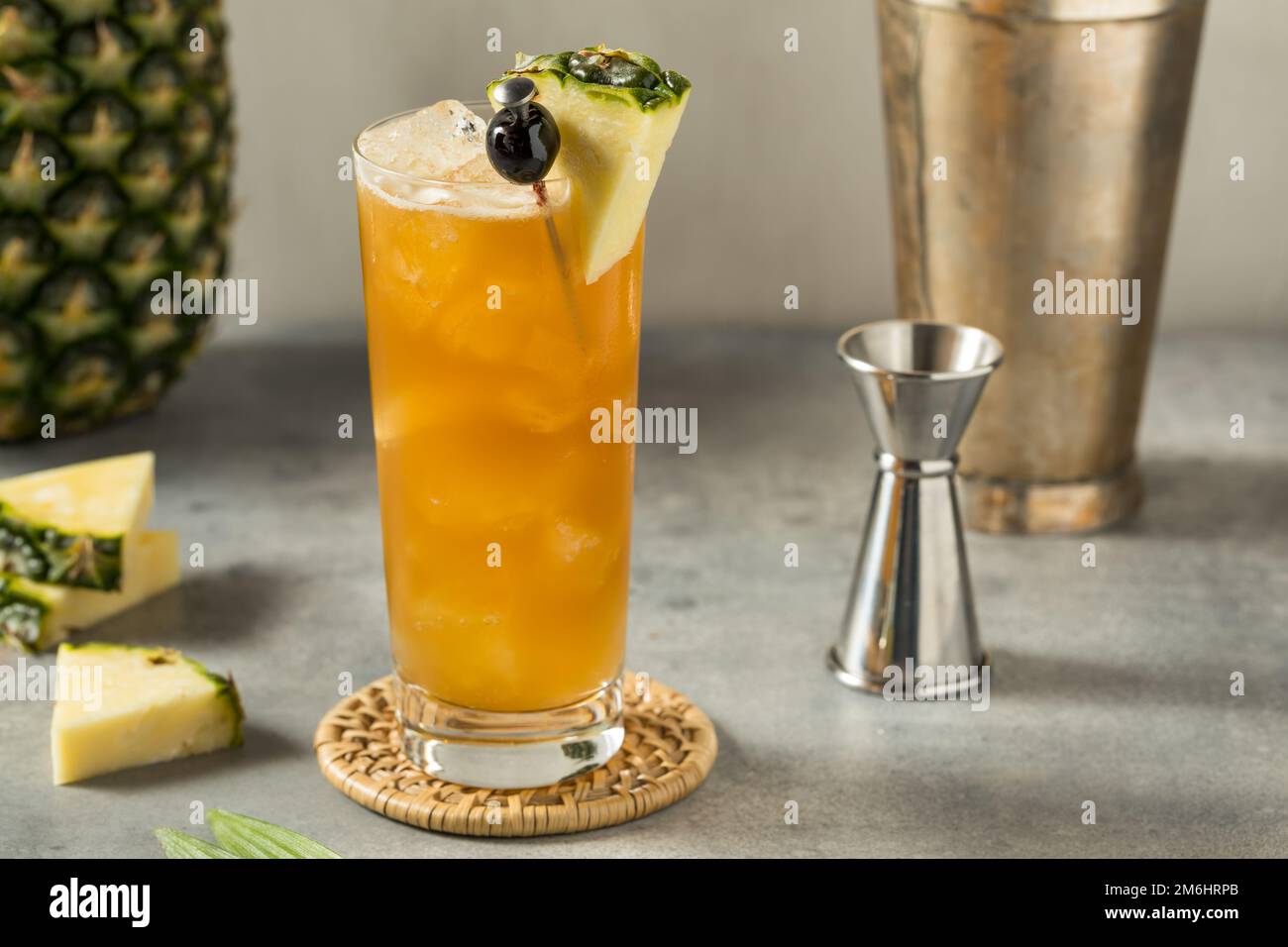Boozy Refreshing Rum Bahama Mama Cocktail with Pineapple and Coconut Stock Photo