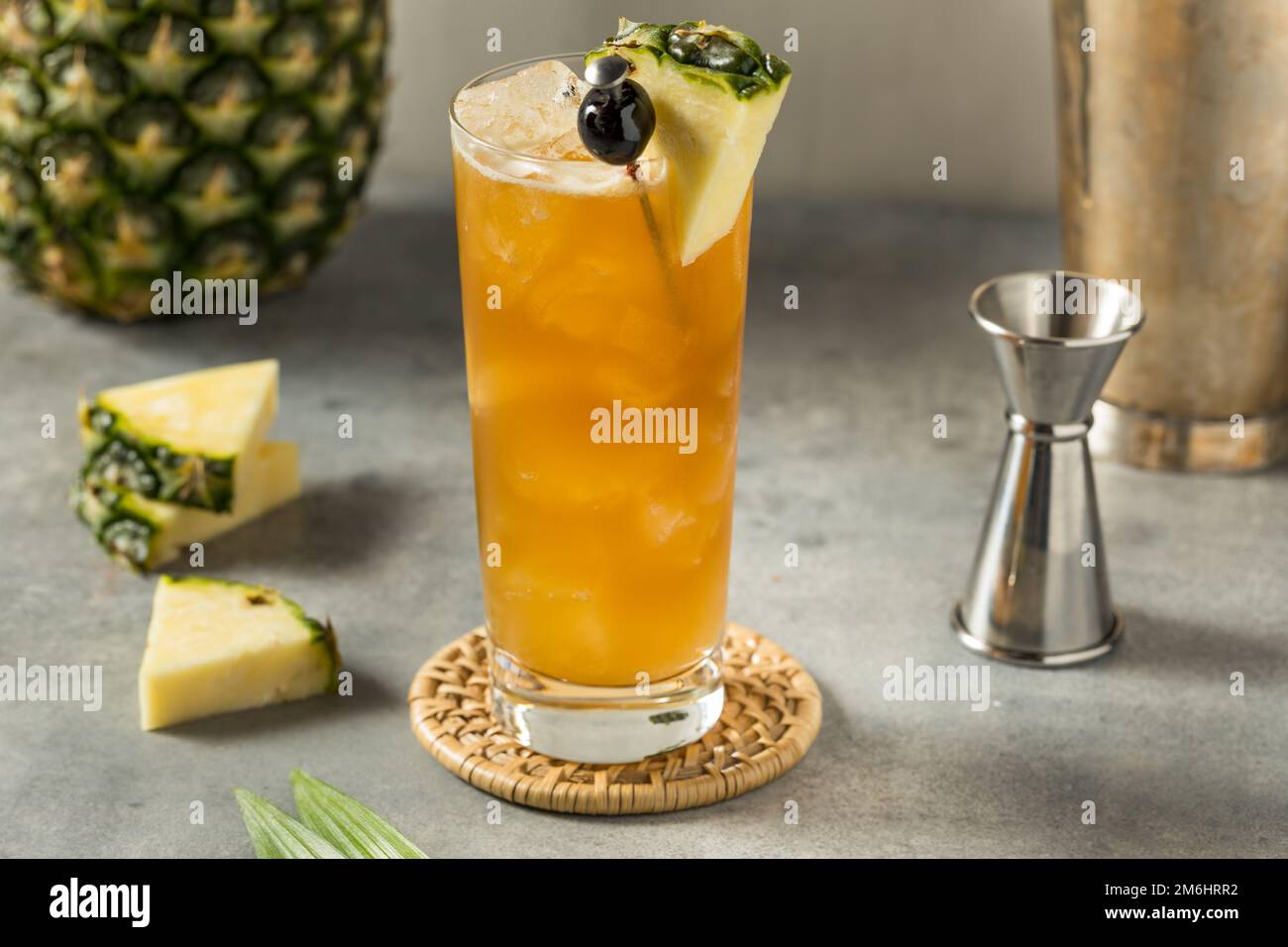 Boozy Refreshing Rum Bahama Mama Cocktail with Pineapple and Coconut Stock Photo