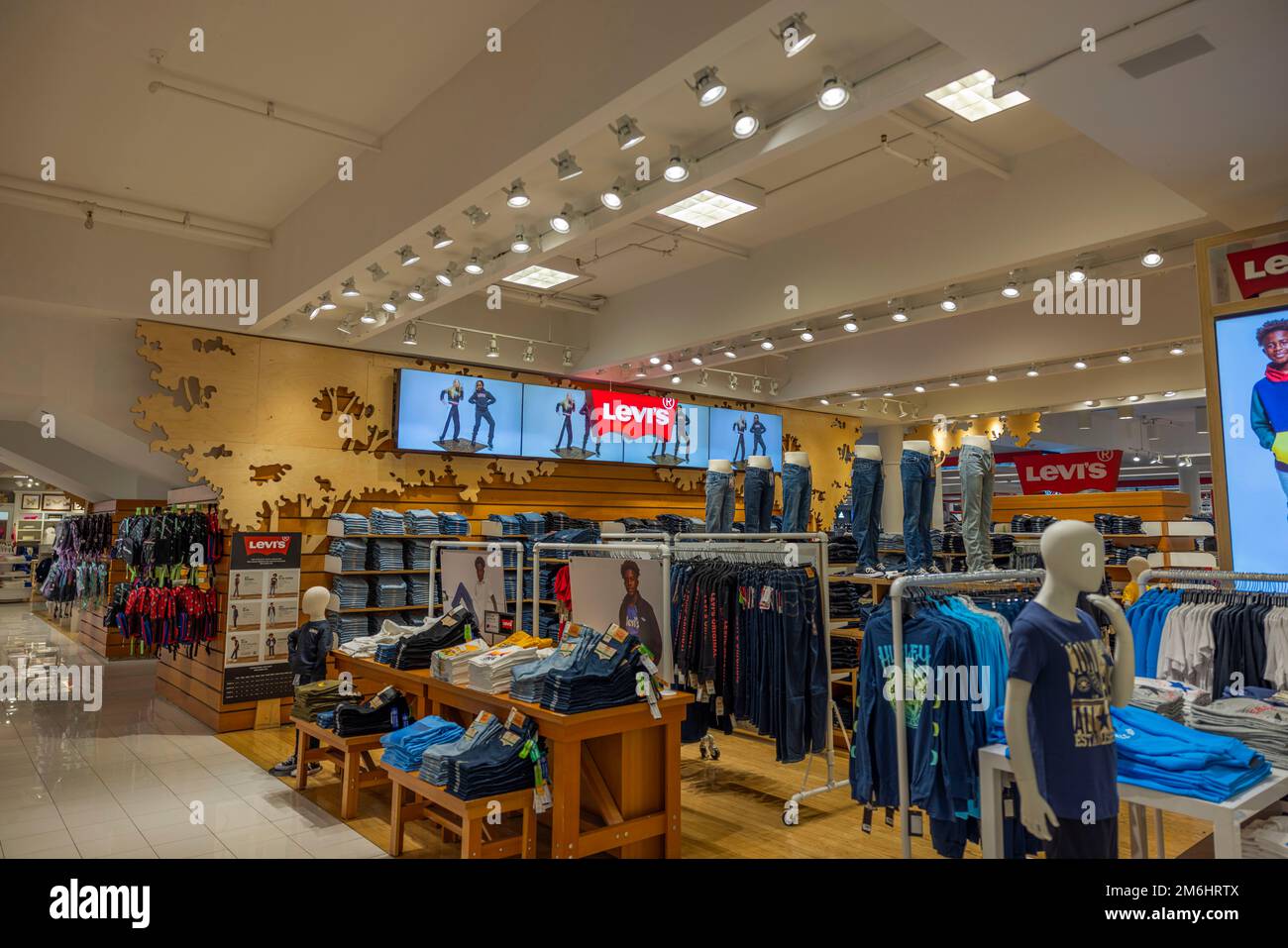 Interior view of Levi's clothing department of Macy's store, New York ...