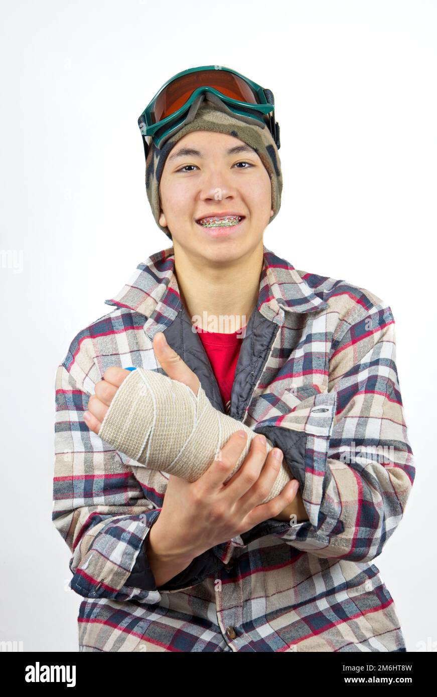 Snowboarder with broken wrist Stock Photo Alamy