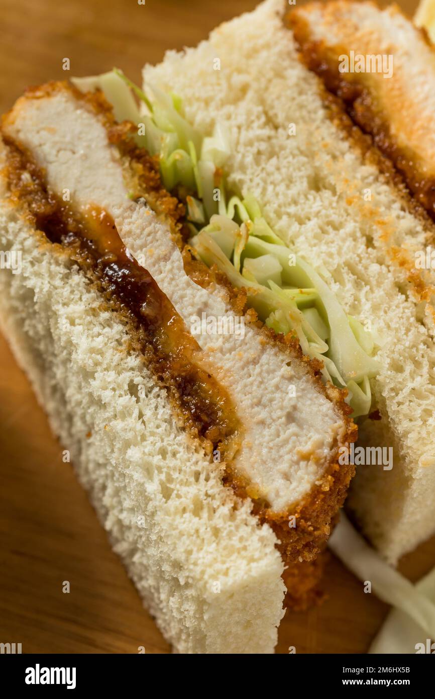 Homemade Japanese Chicken Katsu Sando Sandwich with Tonkatsu Sauce