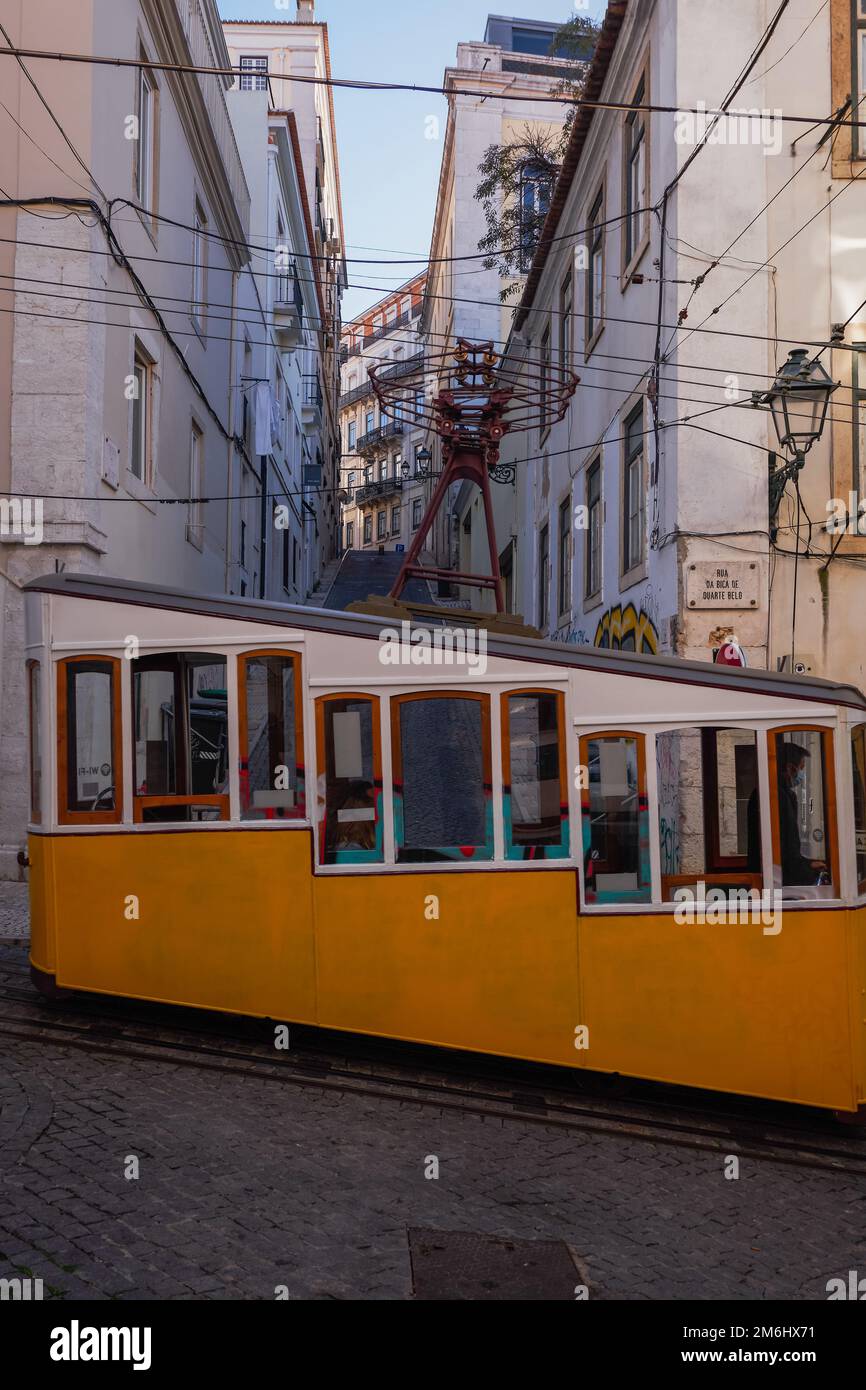 Iconic Yellow Vintage Tram Funicular Ascensor da Bica in Lisbon ...