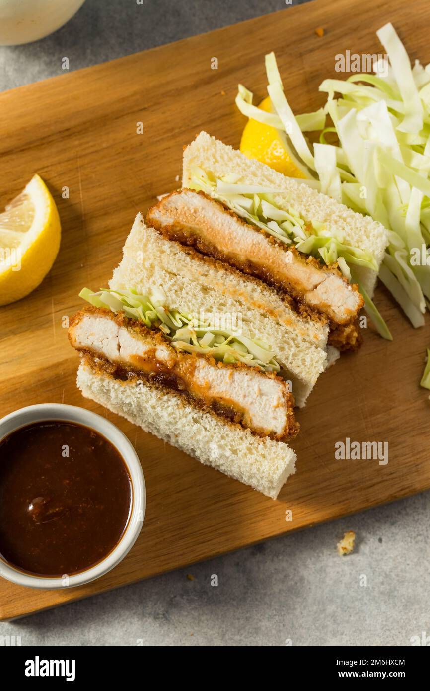 Homemade Japanese Chicken Katsu Sando Sandwich with Tonkatsu Sauce