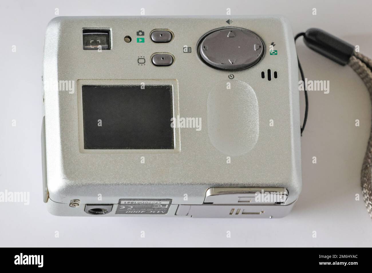 A closeup of the Mustek MDC 4000 4MP Digital Camera over a white background Stock Photo