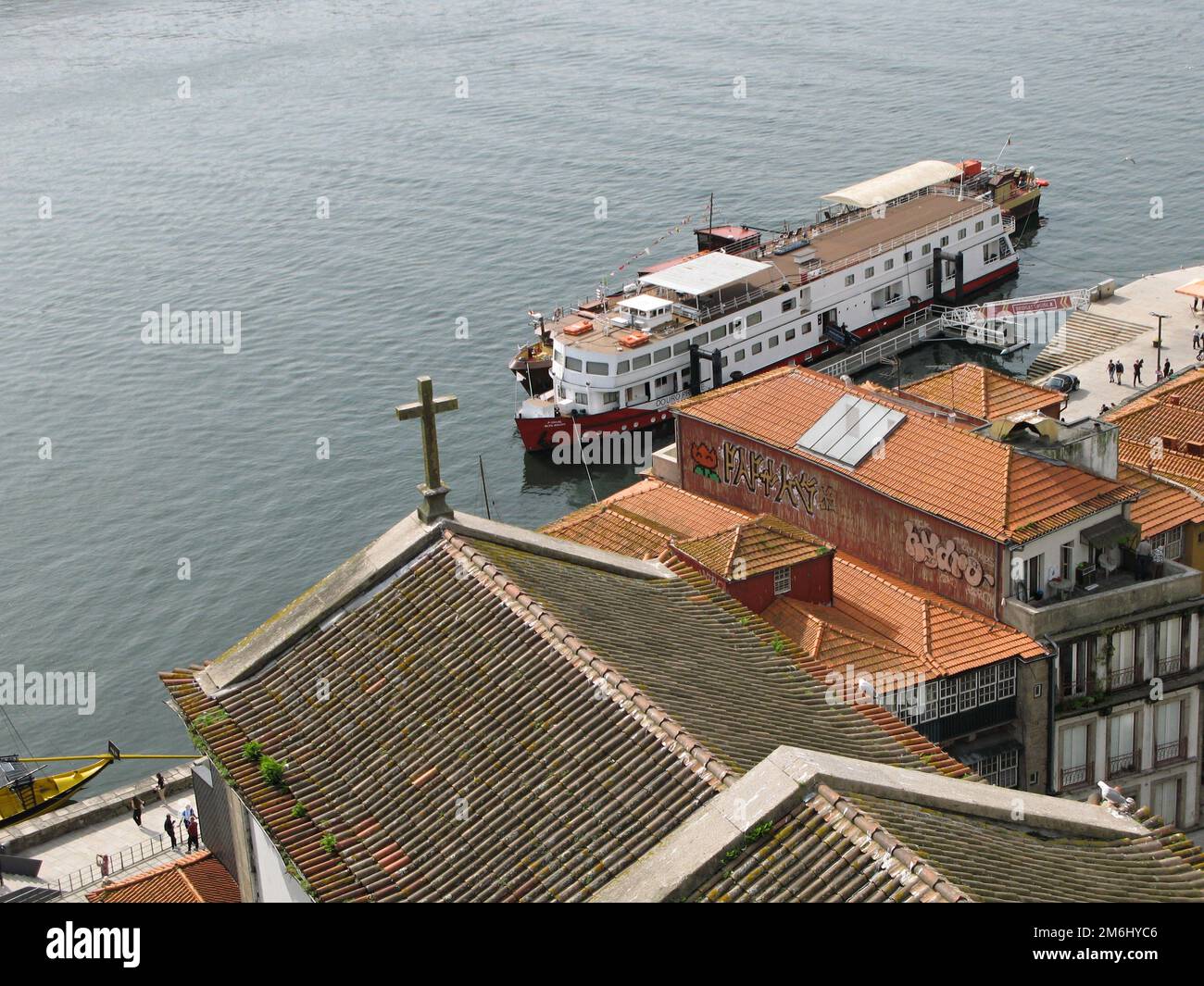 Porto View - Zona Ribeira seen from the Luis I Bridge - Portugal Stock Photo