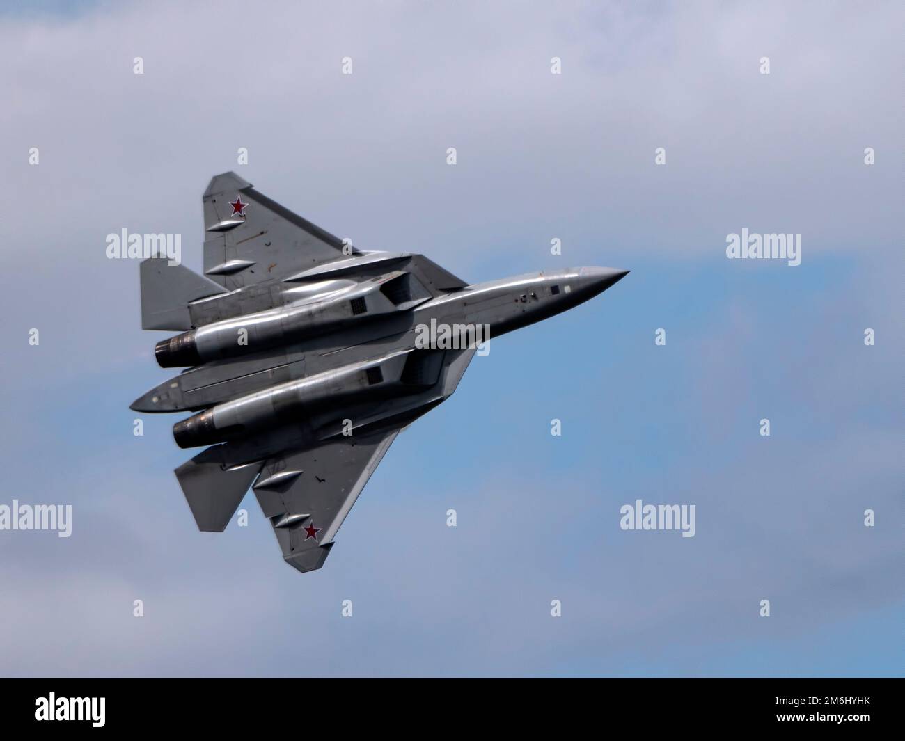 Moscow Russia Zhukovsky Airfield 25 July 2021: Demonstration of the latest Russian SU-57 fighterof the international aerospace s Stock Photo