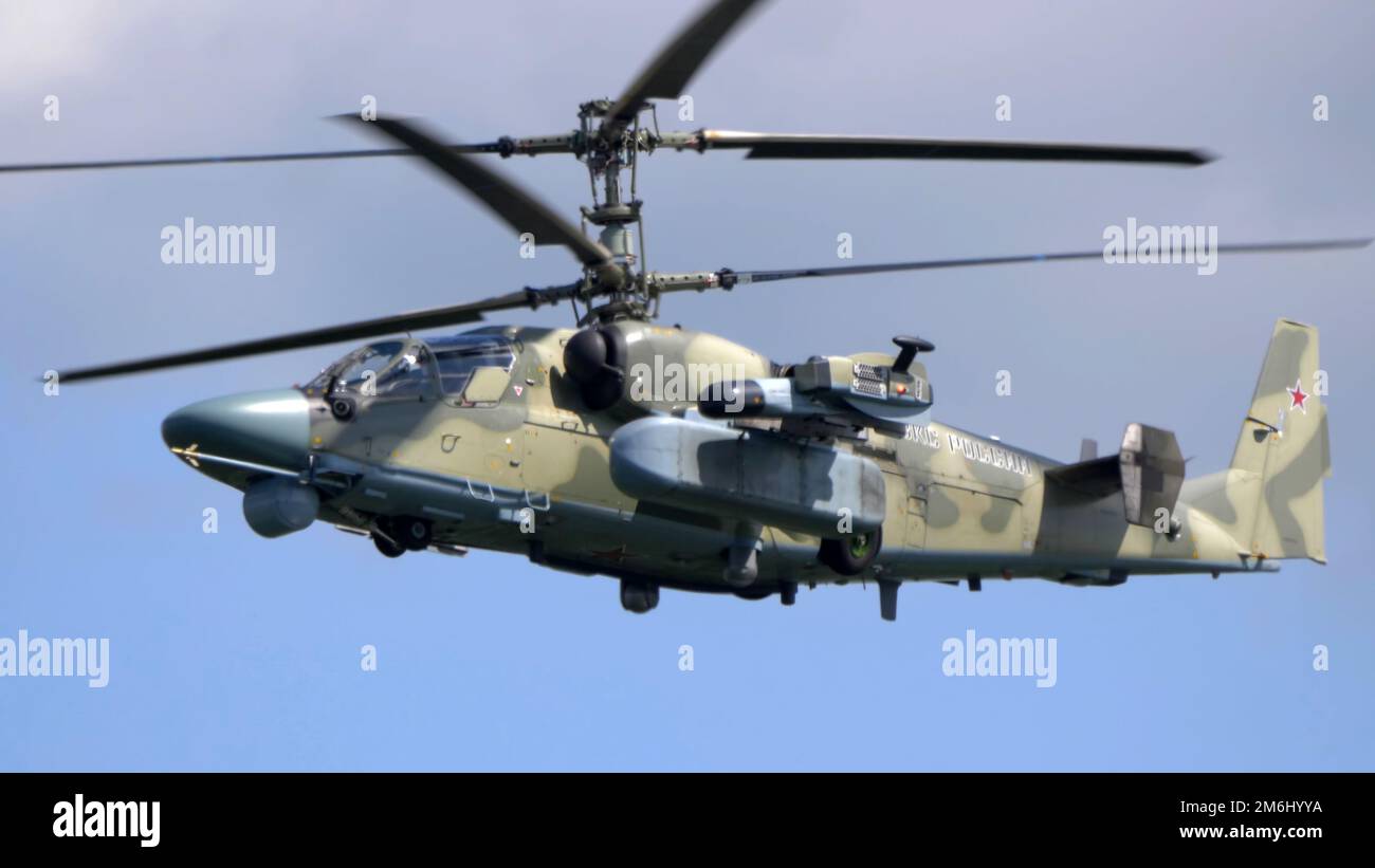 ZHUKOVSKY, RUSSIA - 25 July 2021: Demonstration of the Kamov Ka-52 ...