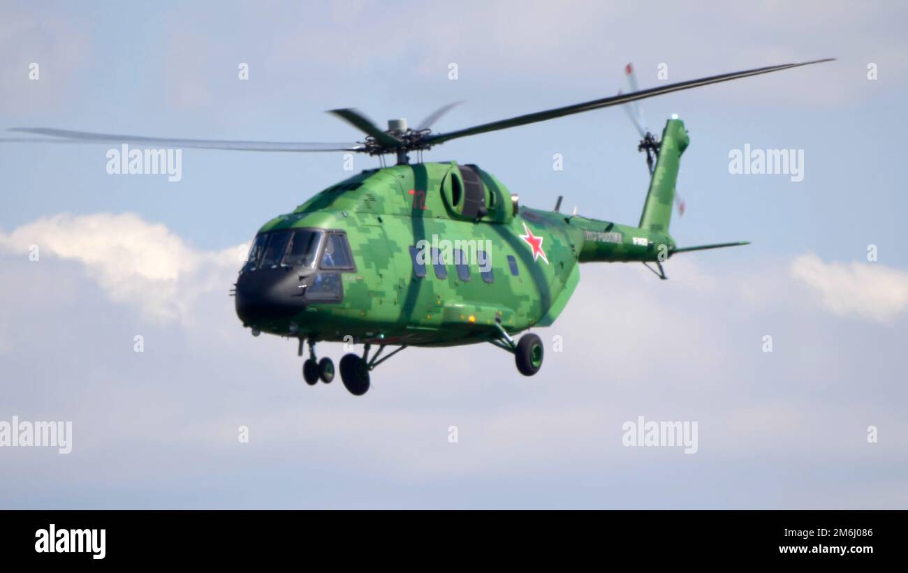 ZHUKOVSKY, RUSSIA - SEPTEMBER 01, 2019: Demonstration of the Mi-38 helicopter of the Russian Air Force at MAKS-2019, Russia ZHUK Stock Photo