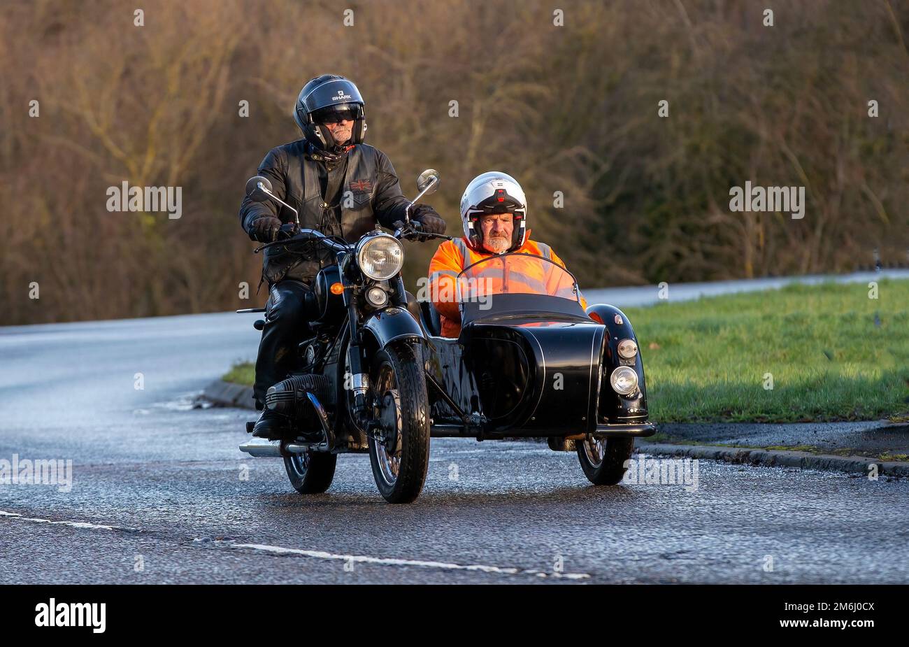 1971 classic black Ural motorcycle and sidecar Stock Photo