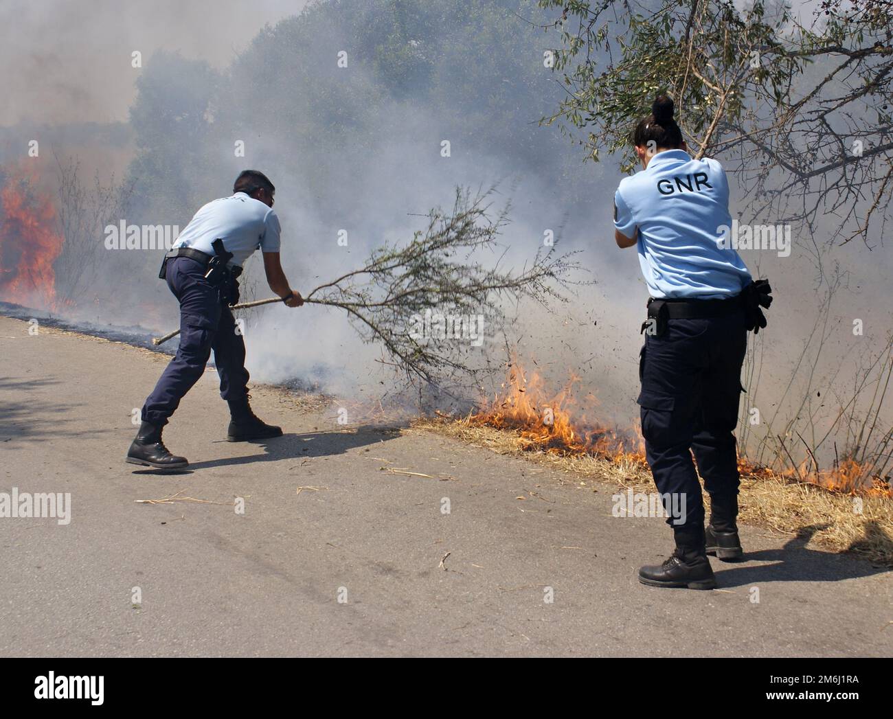 GNR police fight the flames in the Algarve Stock Photo