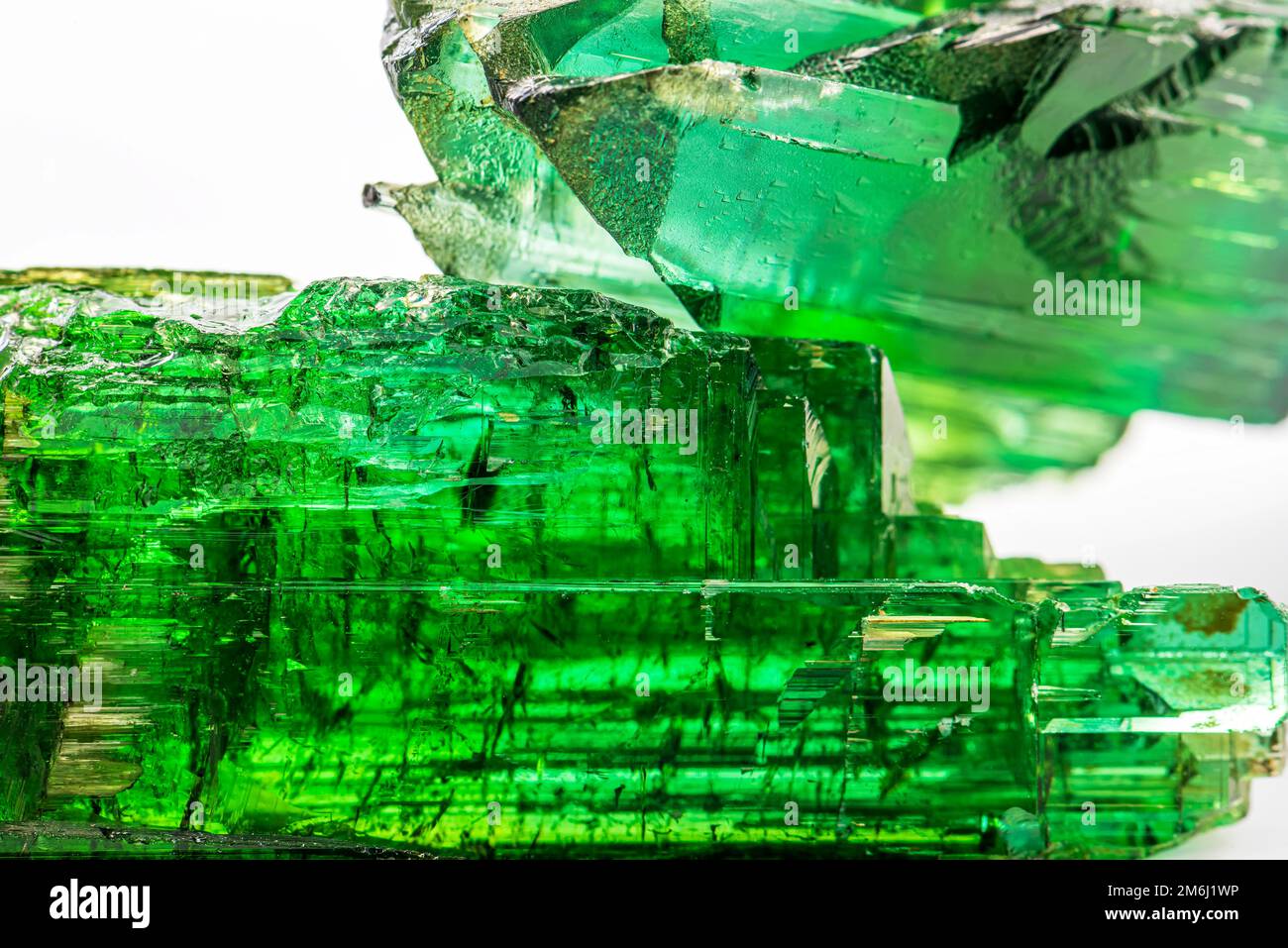Two brazilian green tourmaline raw crystal Stock Photo