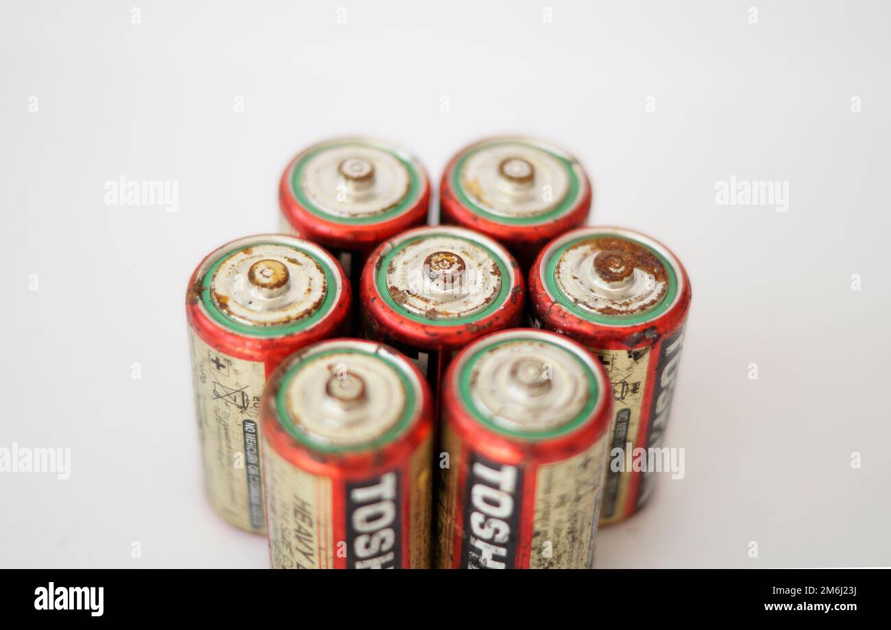 Top view of waste batteries selection. Alkaline battery Stock Photo Alamy