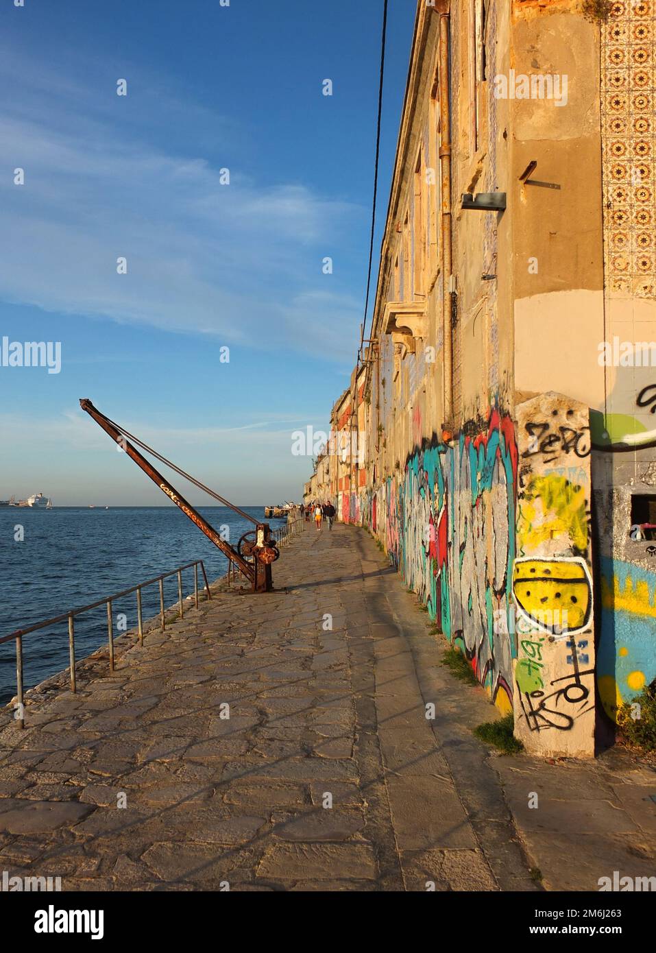 Old dock buildings in Cacilhas, Setubal - Portugal Stock Photo