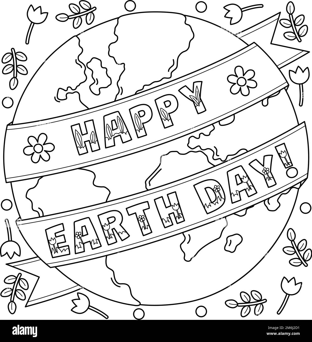 Happy Earth Day Coloring Page for Kids Stock Vector
