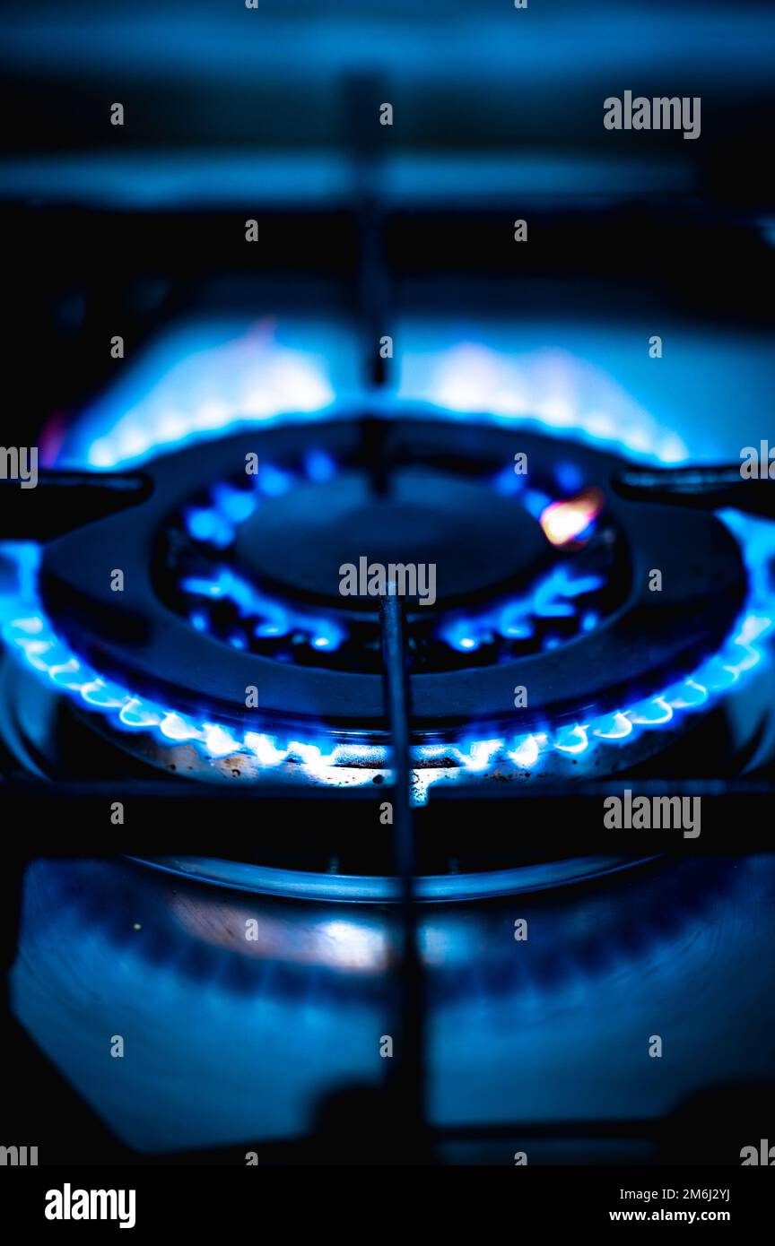 Kitchen gas burner flame Stock Photo Alamy