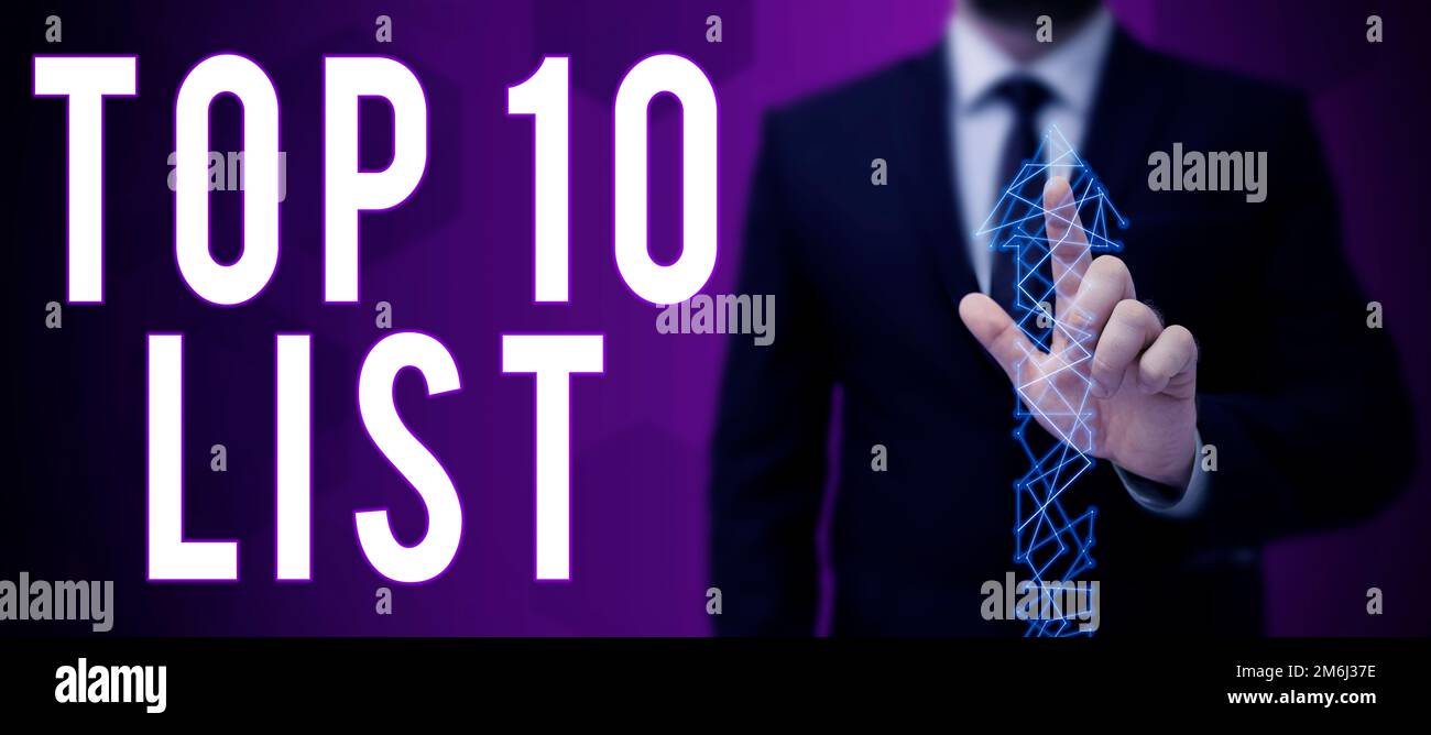 Particular List Text sign showing Top 10 List. Concept meaning the ten most important ...