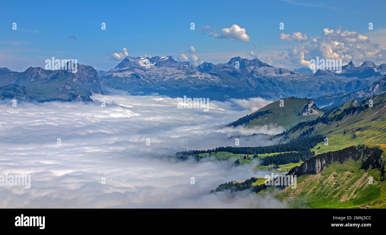 Fronalpstock , view towards GlÃ¤rnisch and BÃ¶s Fulen Stock Photo