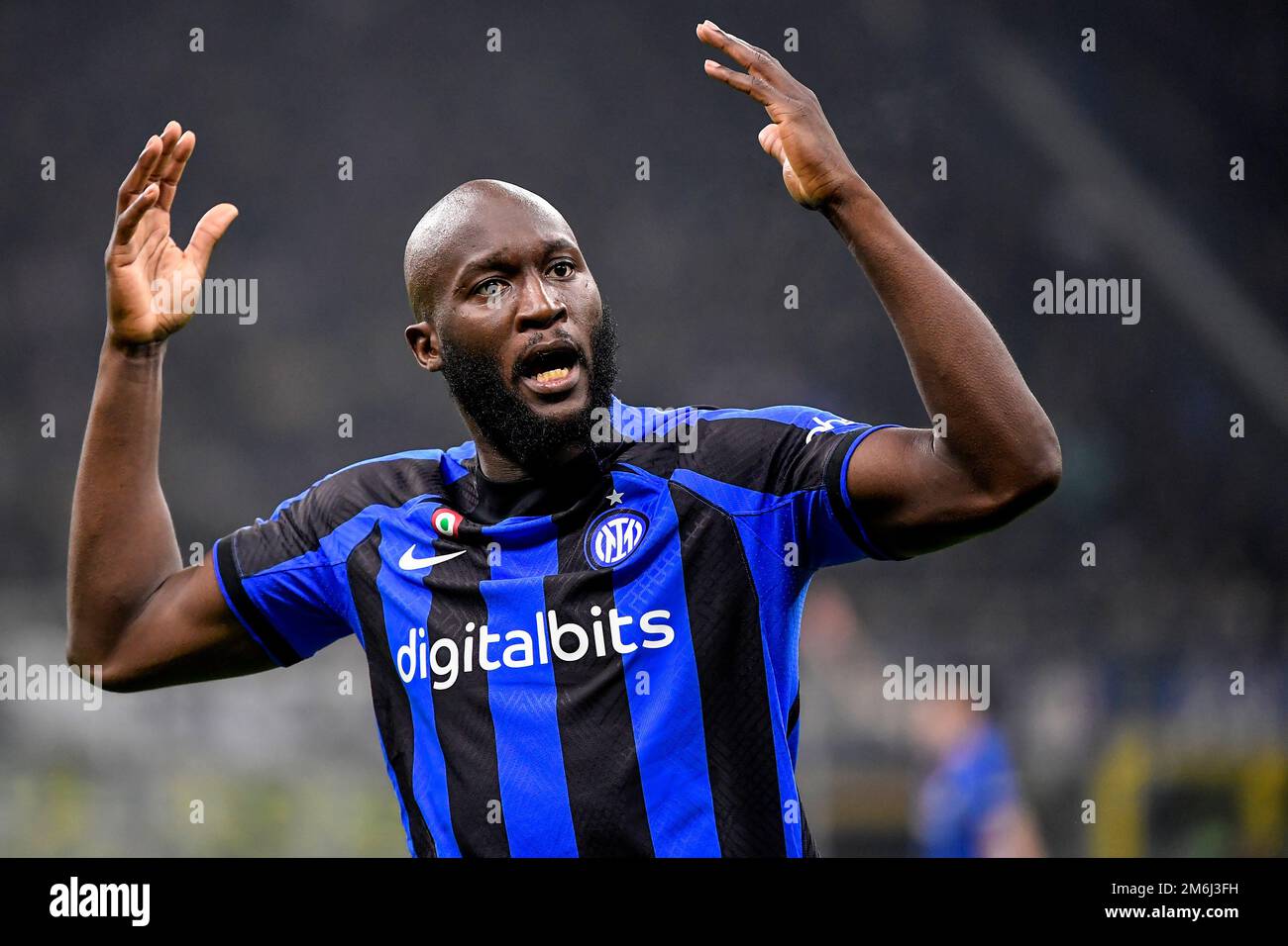 Milano, Italy. 04th Jan, 2023. Romelu Lukaku of Fc Internazionale reacts during the Serie A football match between FC Internazionale and SSC Napoli at San Siro stadium in Milano (Italy), January 4th, 2023. Photo Andrea Staccioli/Insidefoto Credit: Insidefoto di andrea staccioli/Alamy Live News Stock Photo