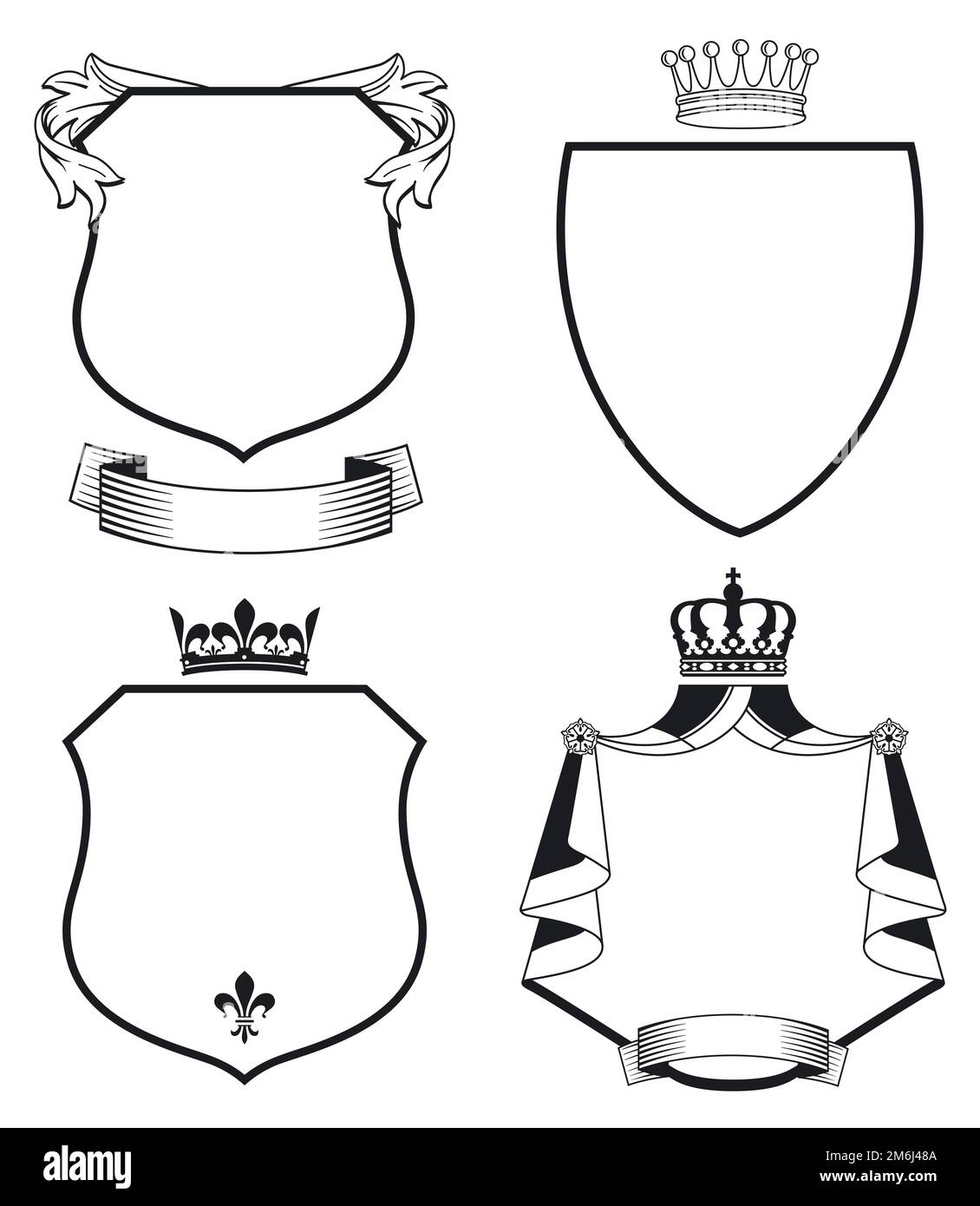 Coat of arms with shields and crowns isolated on white background. illustration Stock Photo