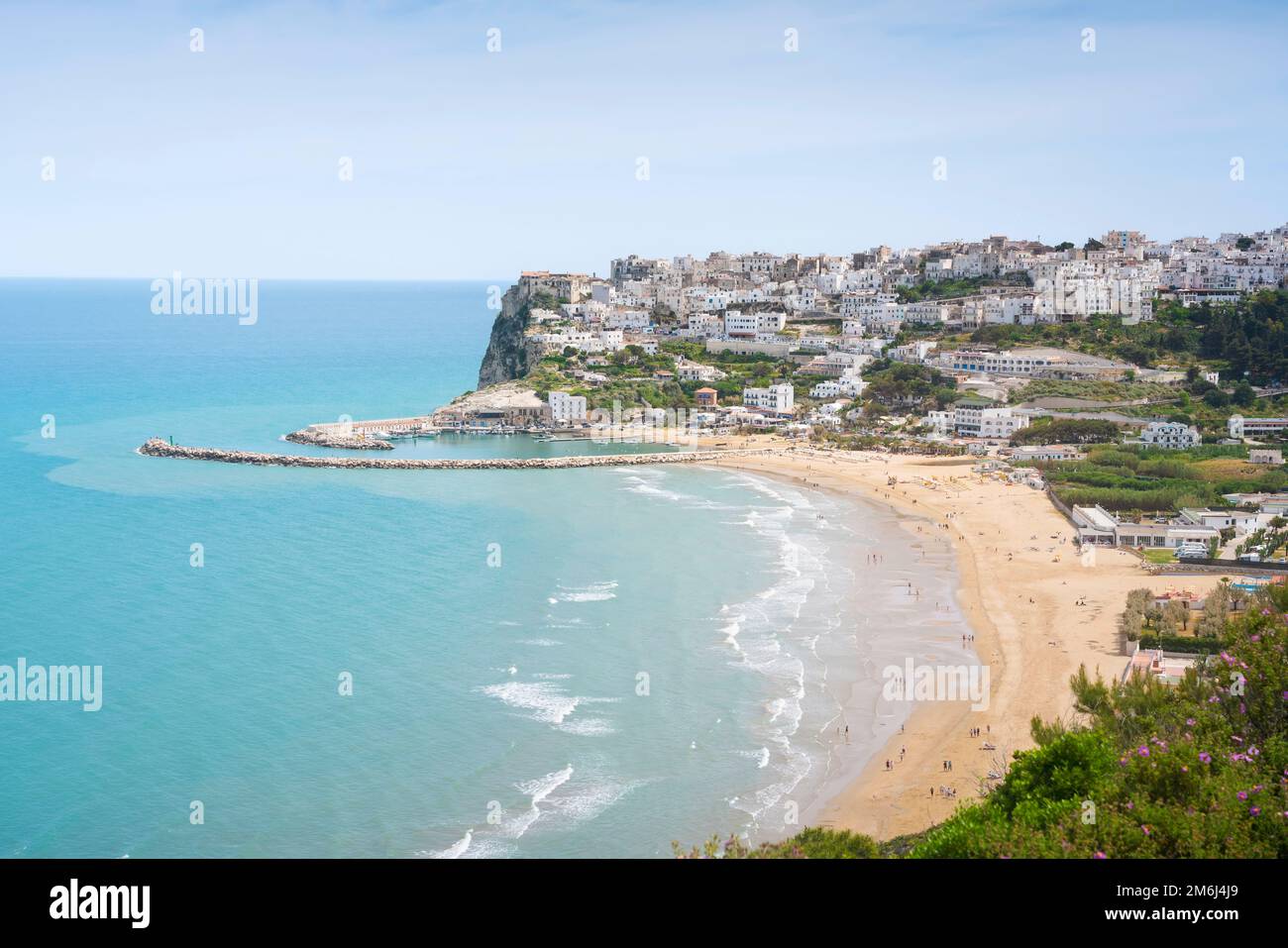 Peschici white village and beach, Gargano peninsula, Puglie region, Italy, Europe. Stock Photo