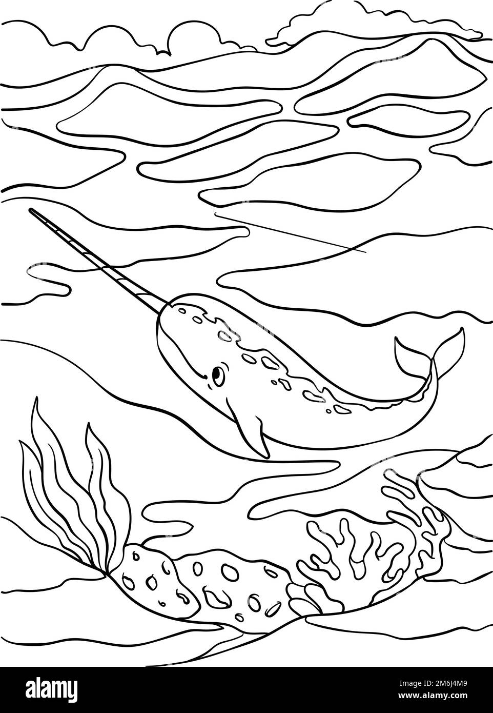 Narwhal Coloring Page for Kids Stock Vector